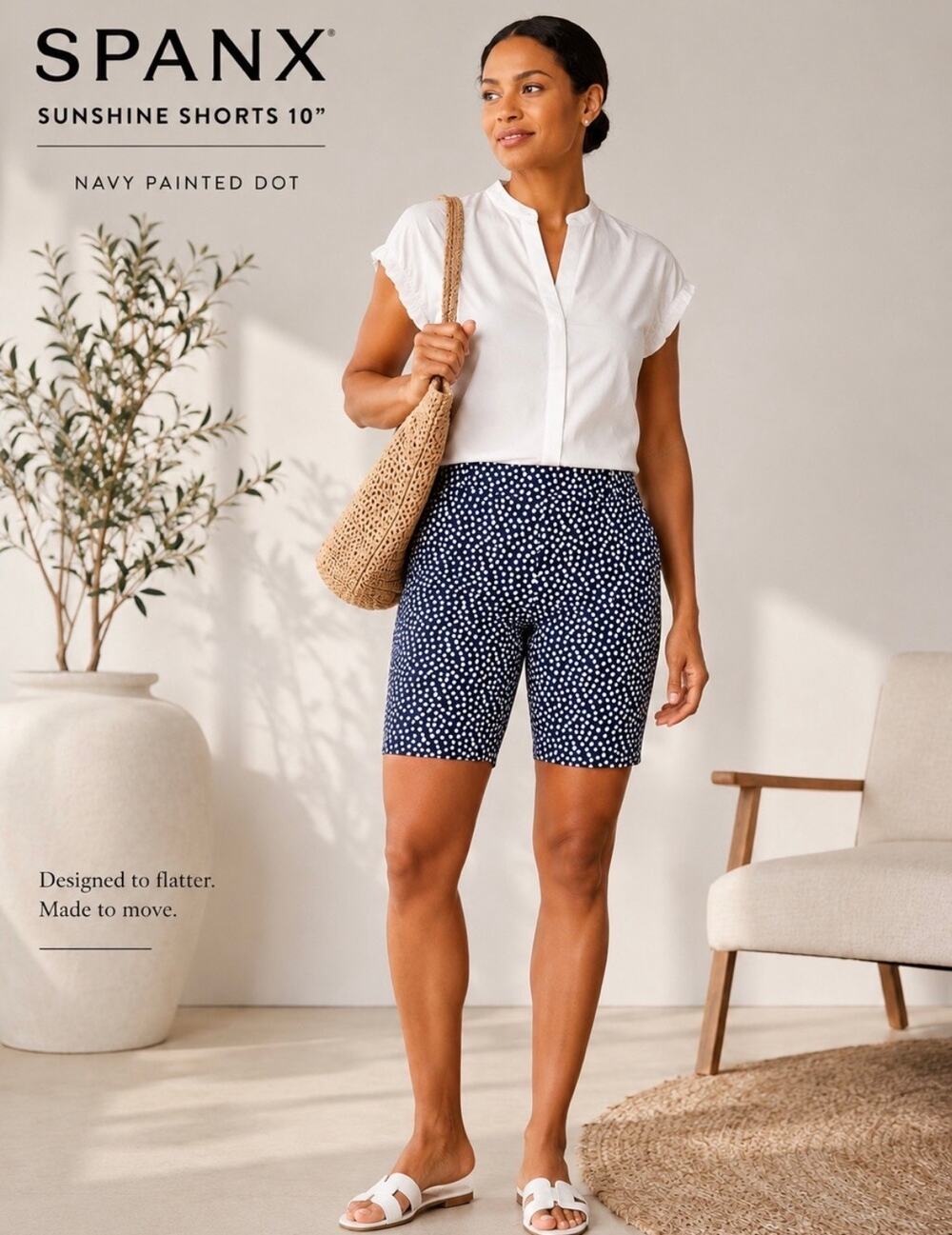 SPANX Sunshine Shorts Bermuda Pull On Stretch Navy Painted Dot 2X Resort Golf